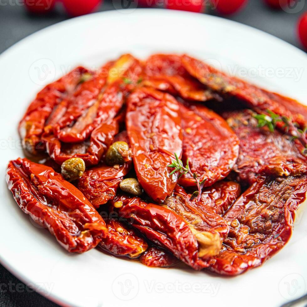 tomato antipasti sun dried food vegetable meal snack on the table copy space food background rustic top view photo