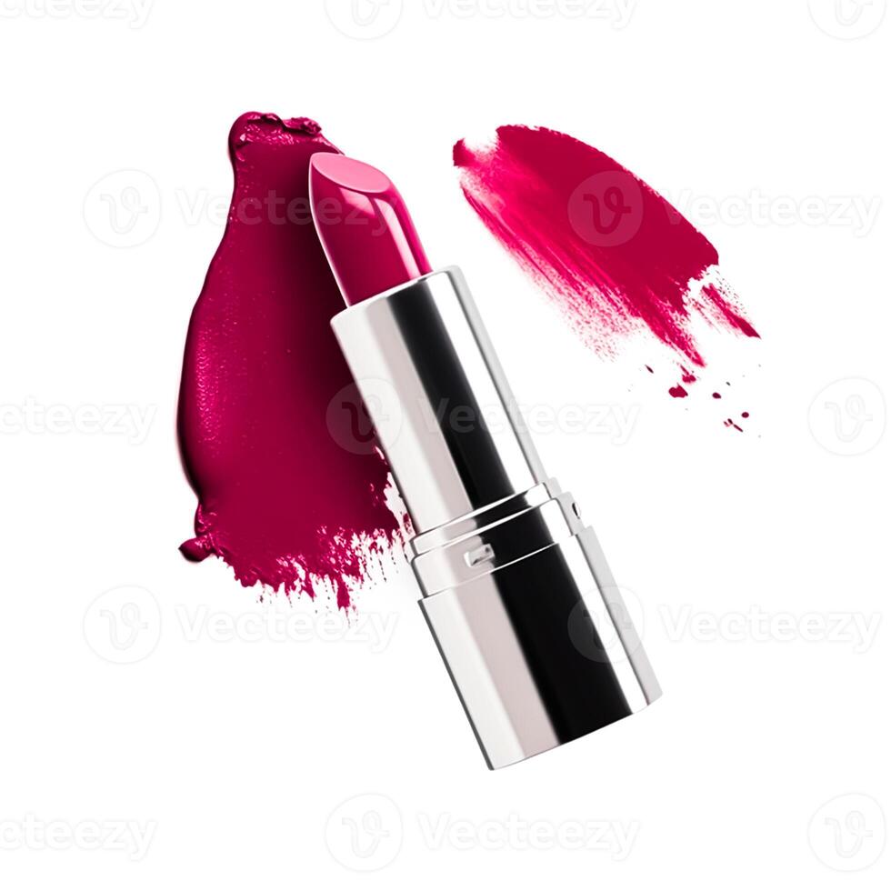 Pink lipstick and sample texture isolated on white background, beauty make-up cosmetics and luxury makeup product, photo