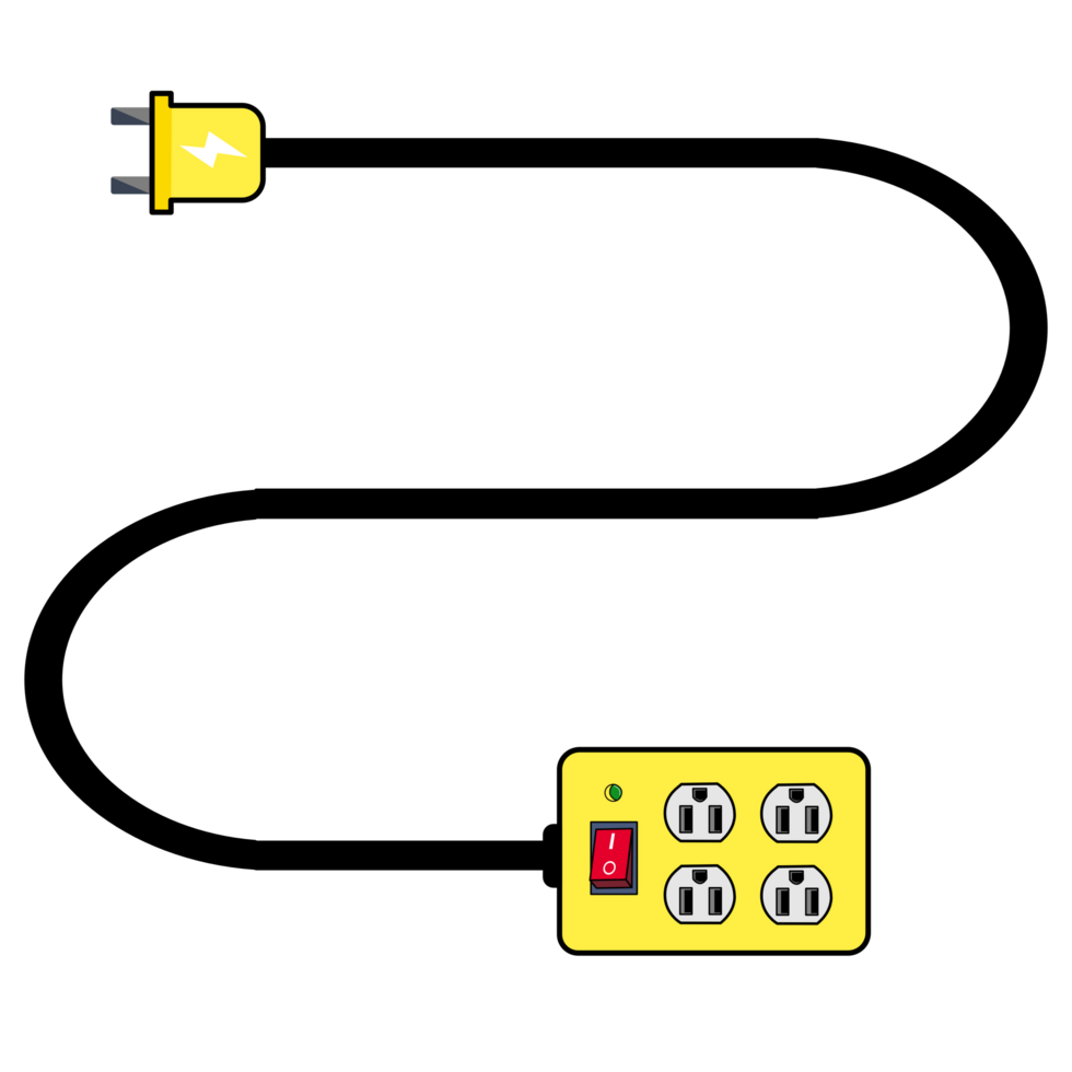 Electric extension cord. Power outlet plug. Electric power strip. illustration flat design. Connecting and disconnecting appliances png