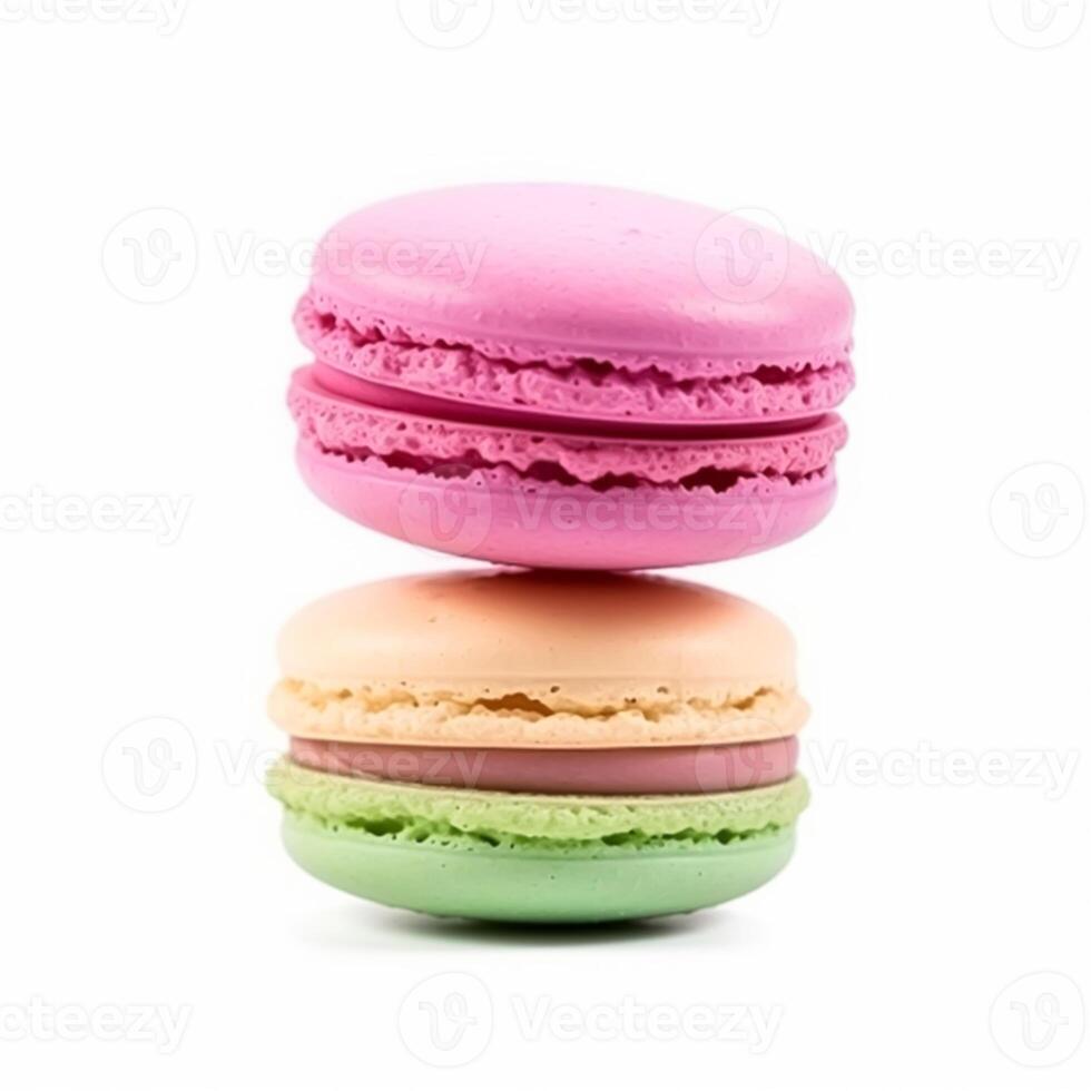 Macarons macaroons isolated on white background, cream pastel chic cafe dessert, sweet food and holiday cake for luxury confectionery, photo