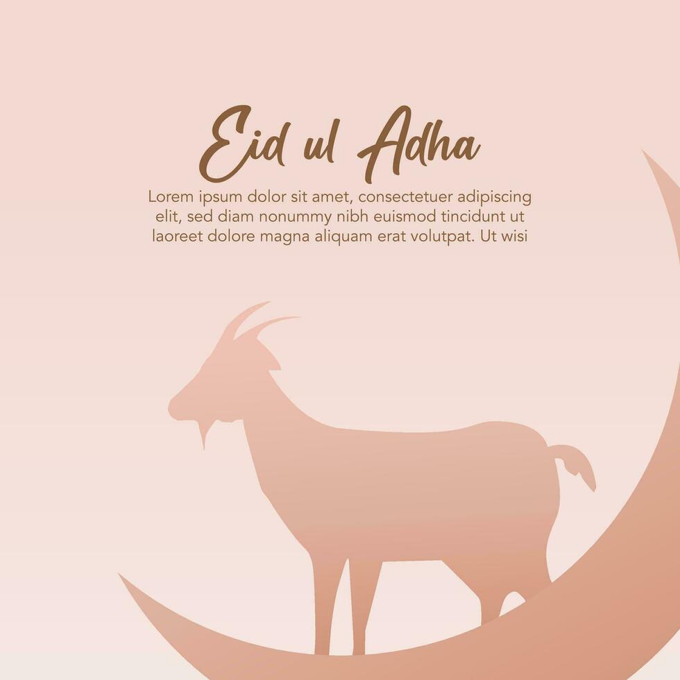 eid-ul-adha Mubarak antecedentes con vaca, cabra silueta y mezquita ilustración en creciente Luna ligero. vector