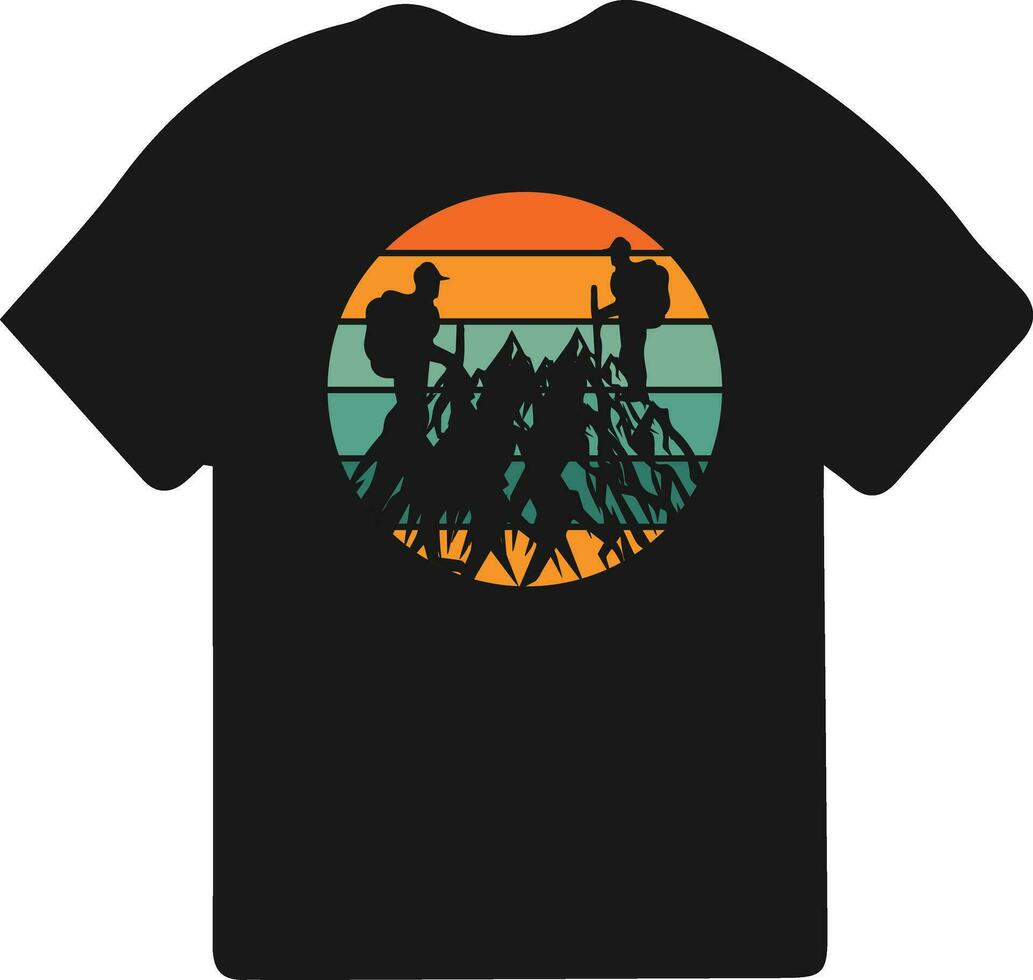 Hiking t-shirt design. Wild, mountain, Hiker, and adventure silhouettes Vector illustration.