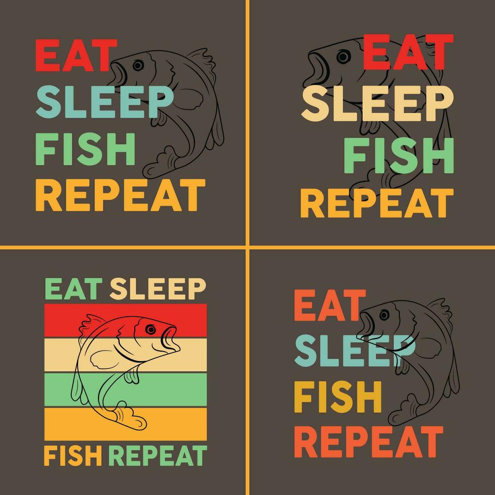 Eat sleep fish repeat typography fishing t-shirt design. fishing clothes typography t-shirt design. vector