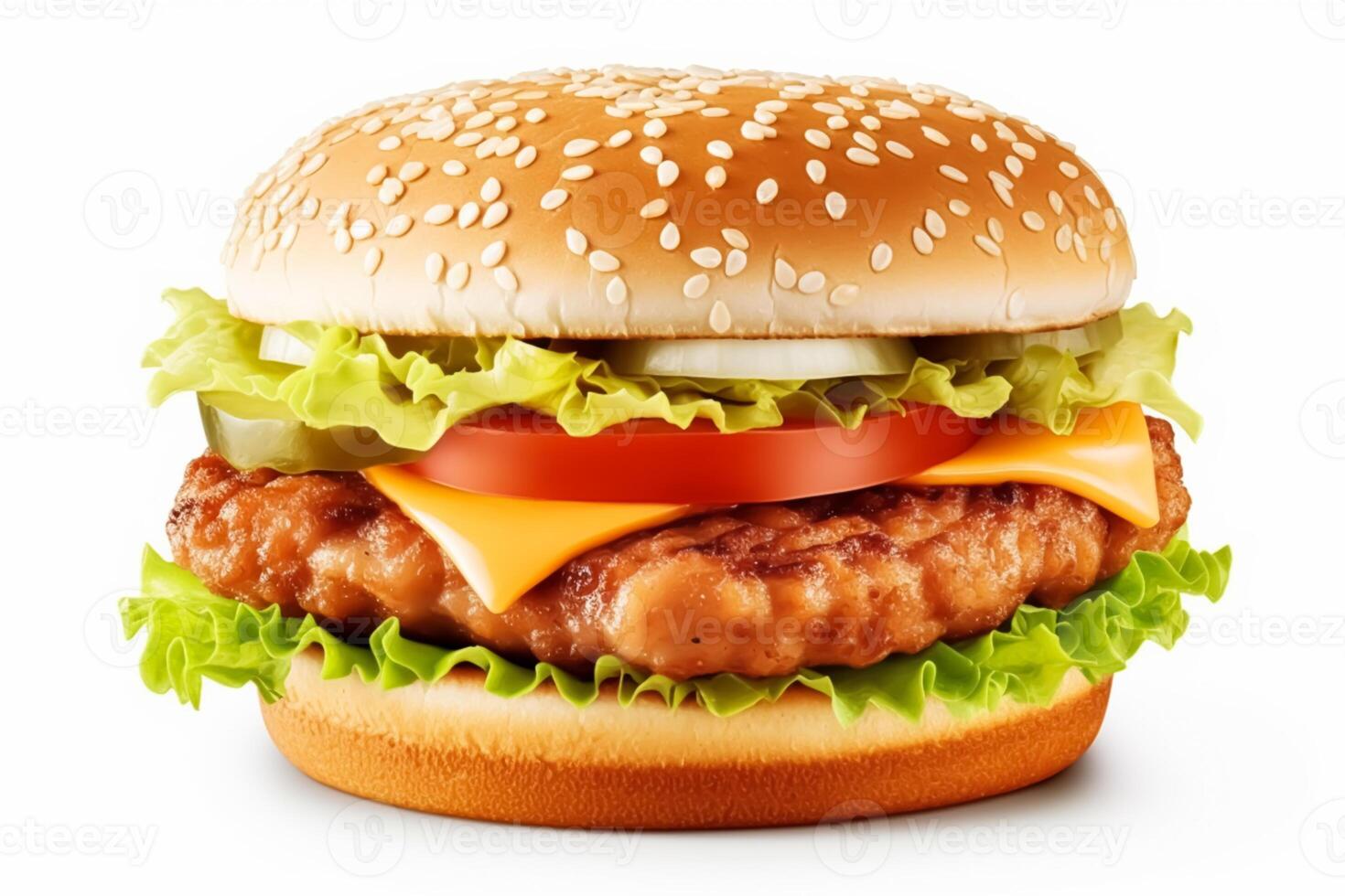 Perfect chicken burger isolated on white background, post-processed, photo