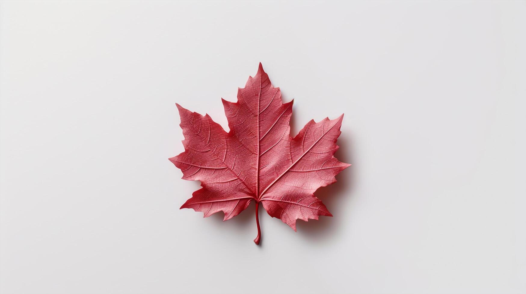 Happy Canada Day red silk maple leaf on white textured wall, copy space. photo