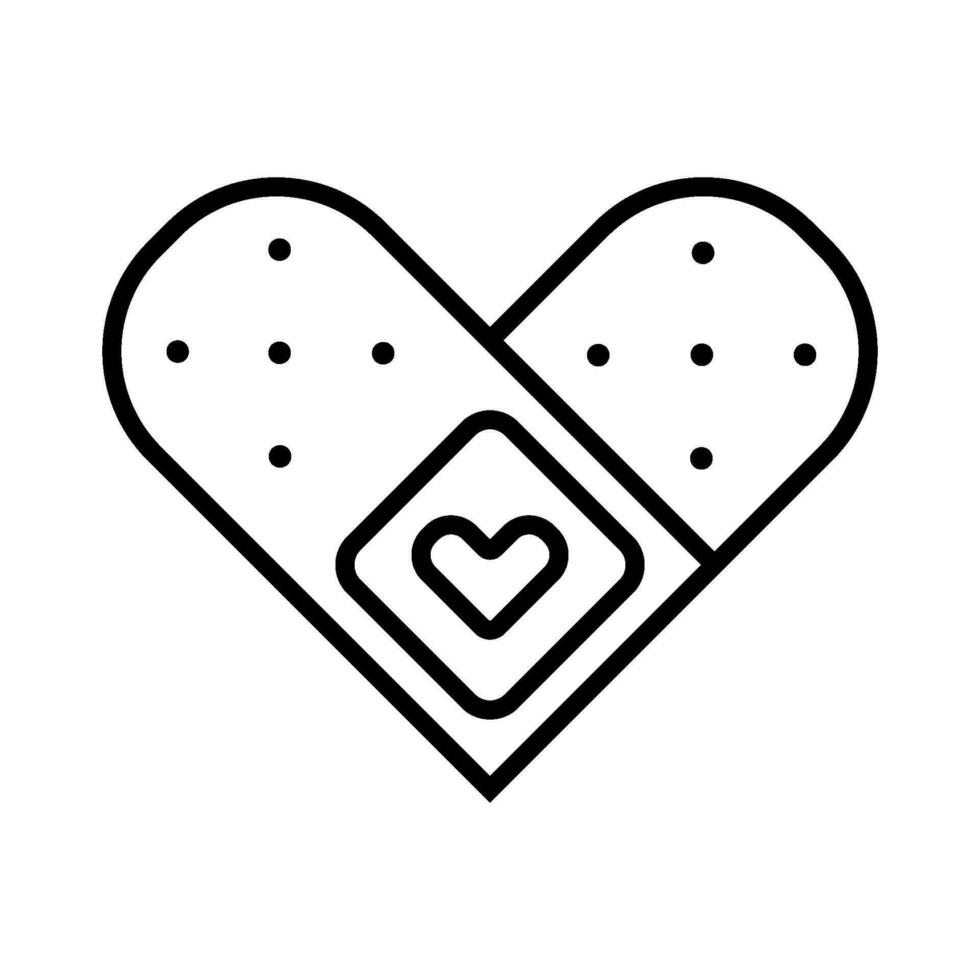 Medical cute illustration of band aid with a heart in outline style. vector