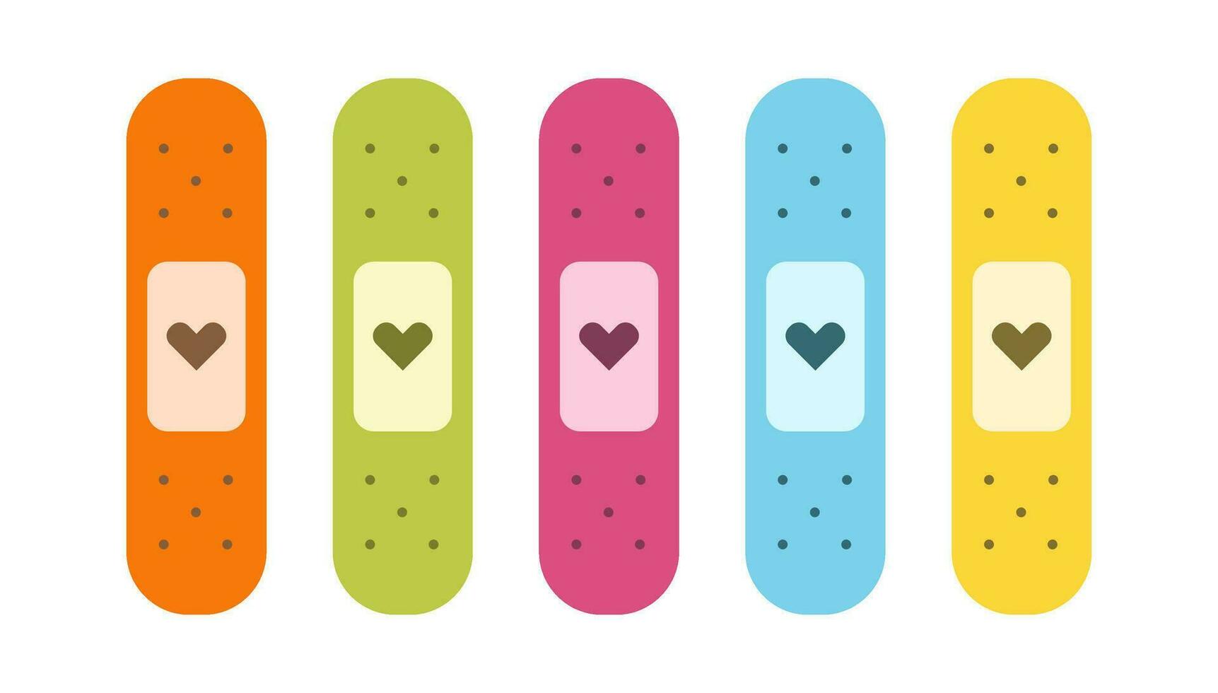 Flat cute set of band aids illustrations with hearts. vector