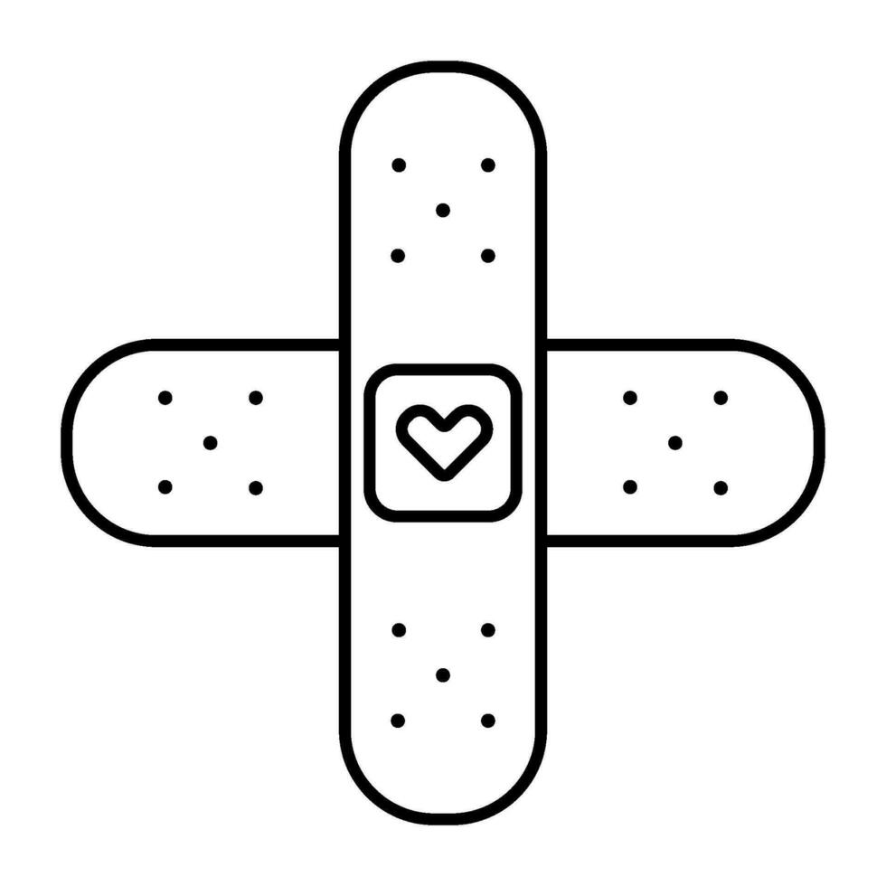 Medical cute illustration of band aid with a heart in outline style. vector