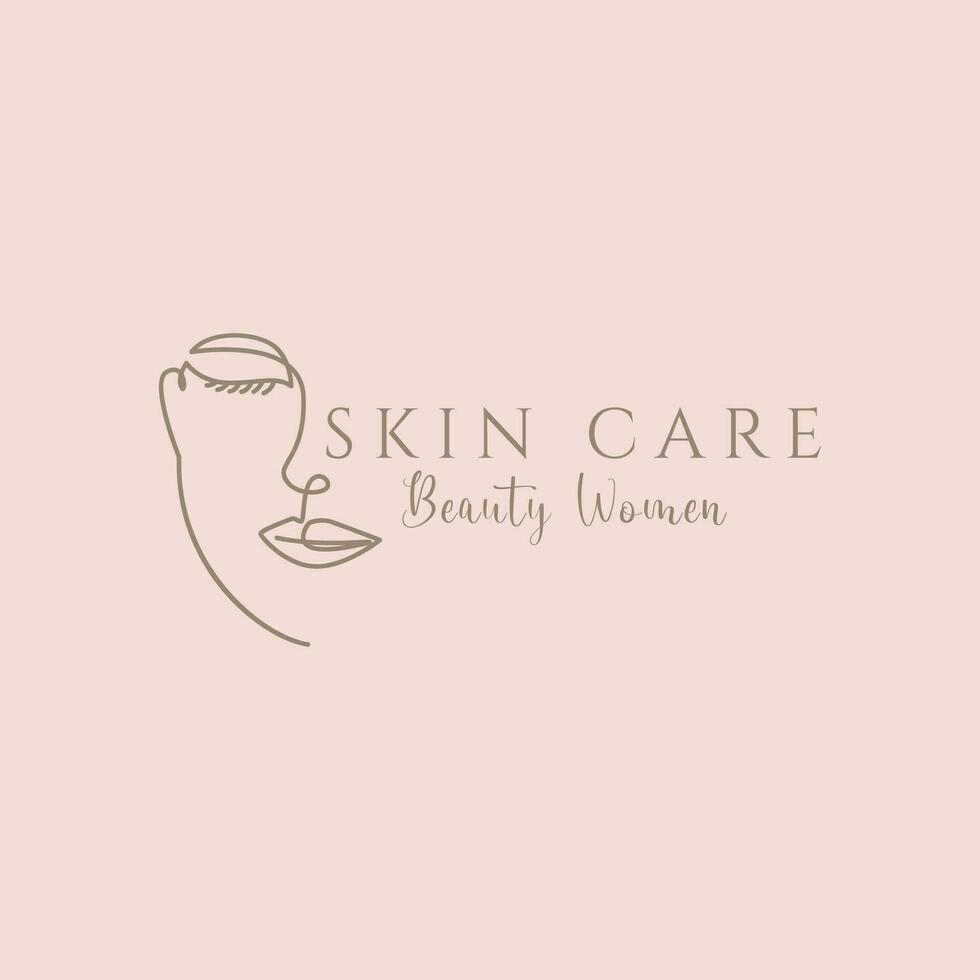 beautiful girl face logo for beauty care cosmetic salon and spa hand drawn one continuous line vector illustration design