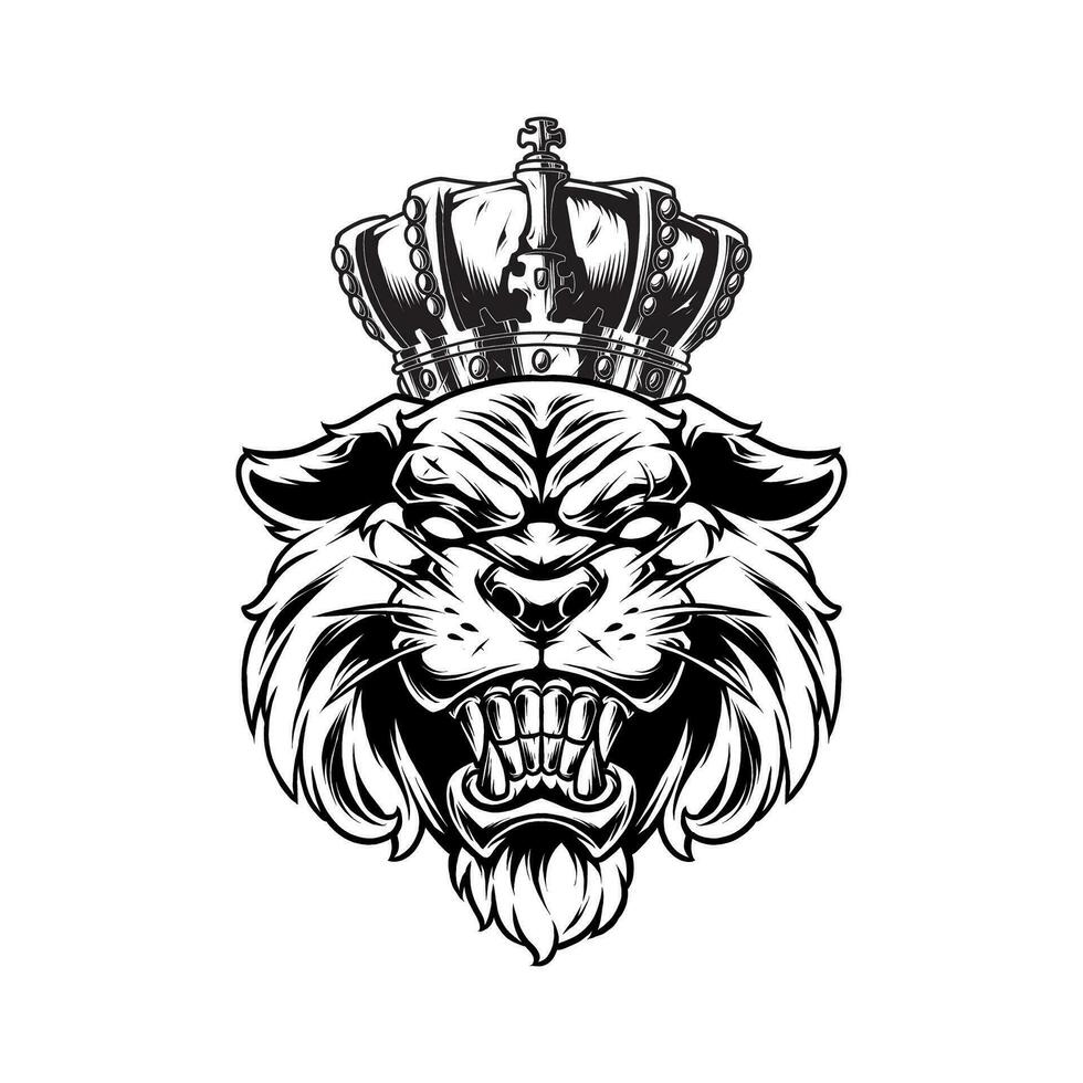 HEAD OF ANIMAL KING WITH CROWN vector