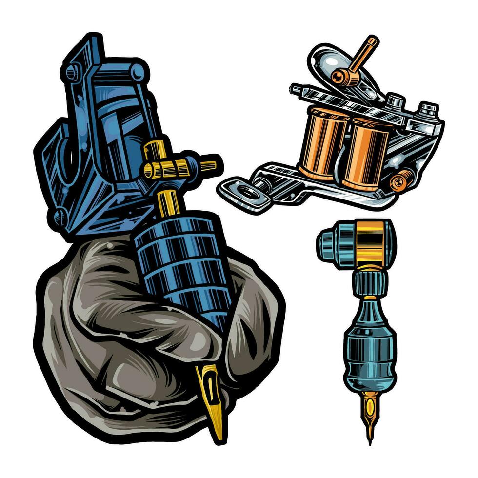 manos y máquina para haciendo tatuajes vector