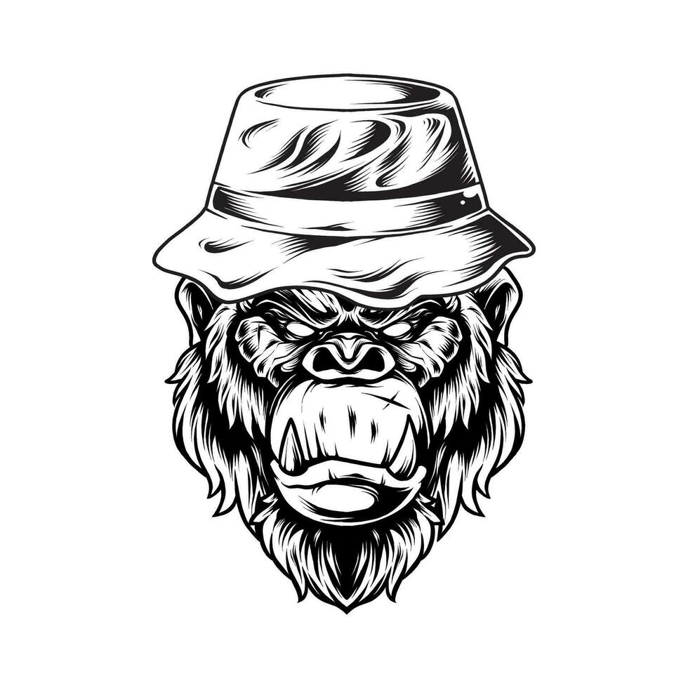 ANIMAL HEAD WITH FISHING HAT vector