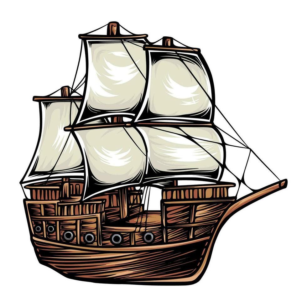 BPIRATE SHIP USED FOR SAILING THE SEAasic RGB vector