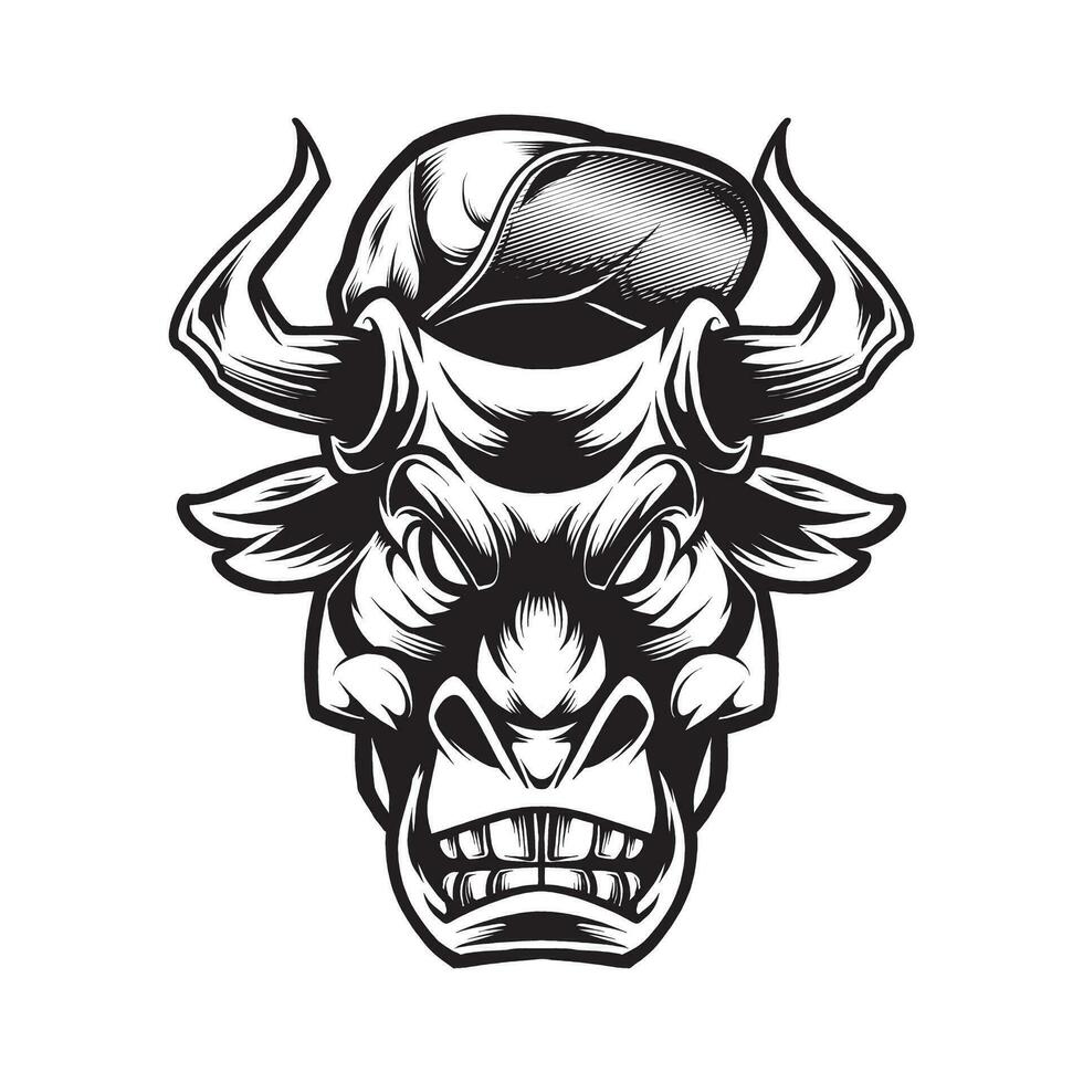 BULL HEAD WITH A HAT vector