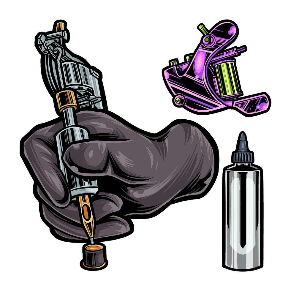 HANDS AND MACHINE FOR MAKING TATTOOS vector