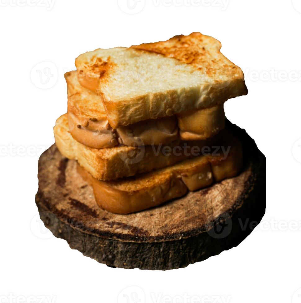 stack of slices bread on wooden board png