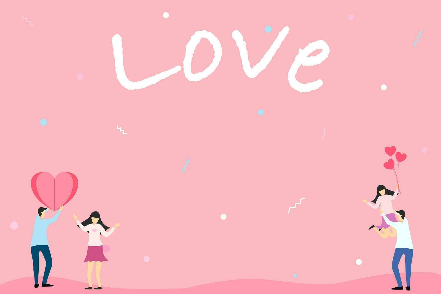 Vector - Two couple lover on pink party background with white wording LOVE. Can be use for card, banner or web. Copy space. Valentines day.