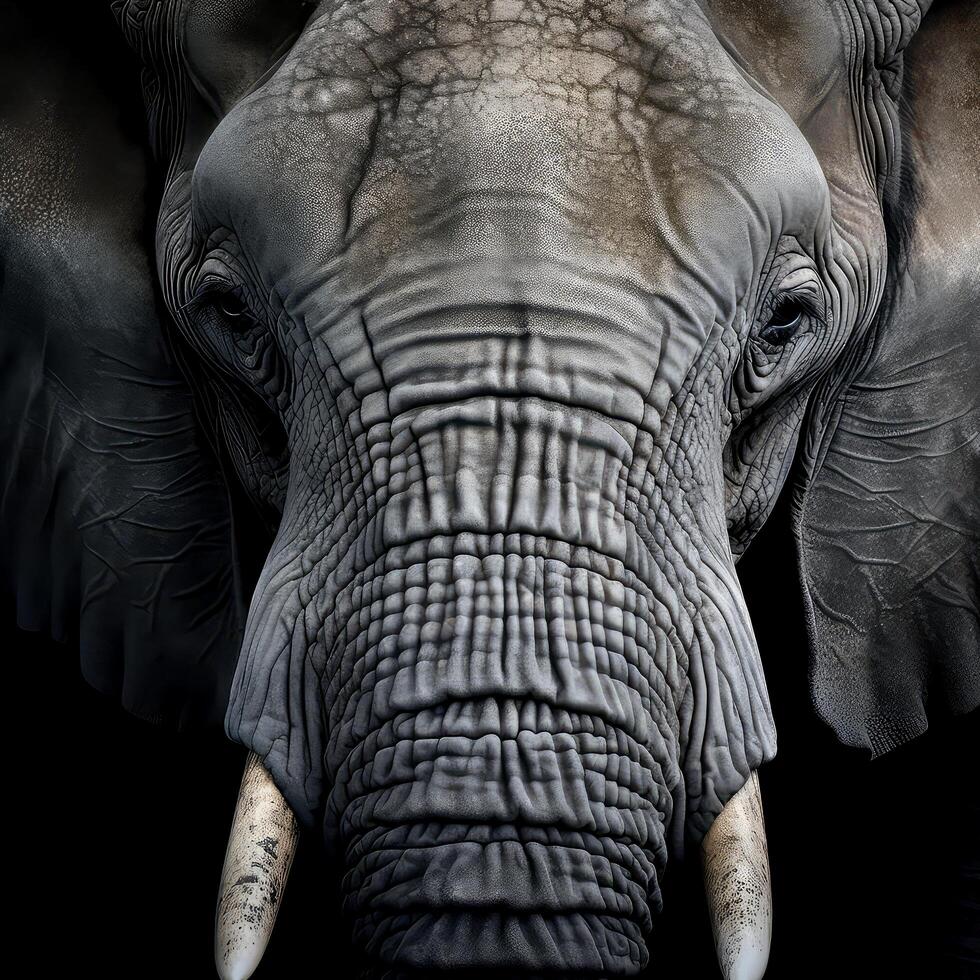 Extreme close up shot of an Elephants head photo