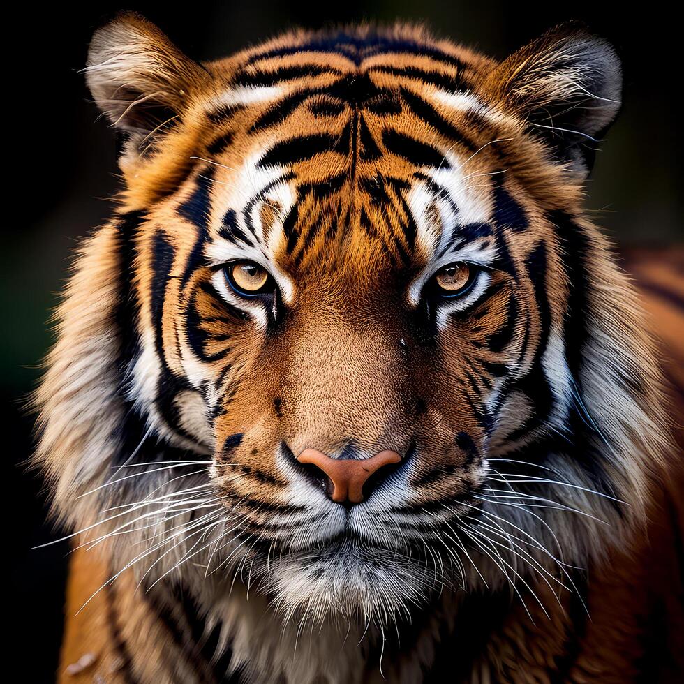 cabeza Disparo de un majestuoso Tigre mirando directamente a el cámara foto