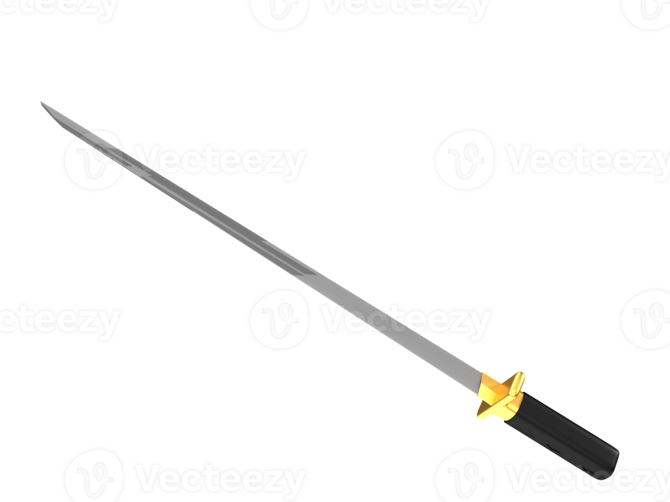 katana sword with gold plating and sword shine isolated on transparent background png