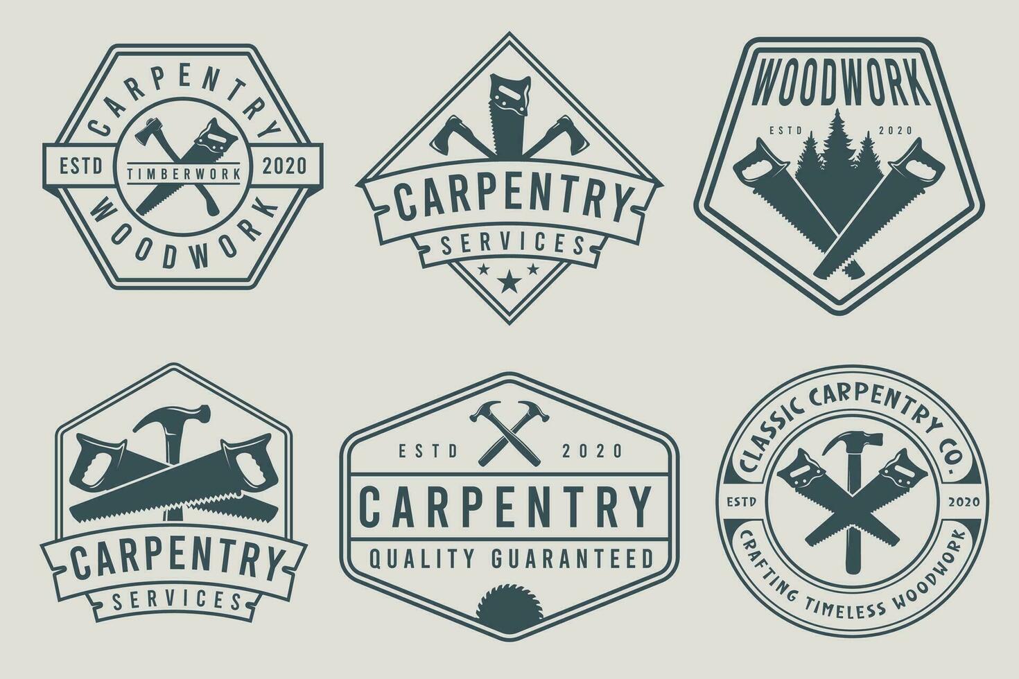 Set of Vintage Carpentry Service Badge Logo, Labels, and Emblems. vector