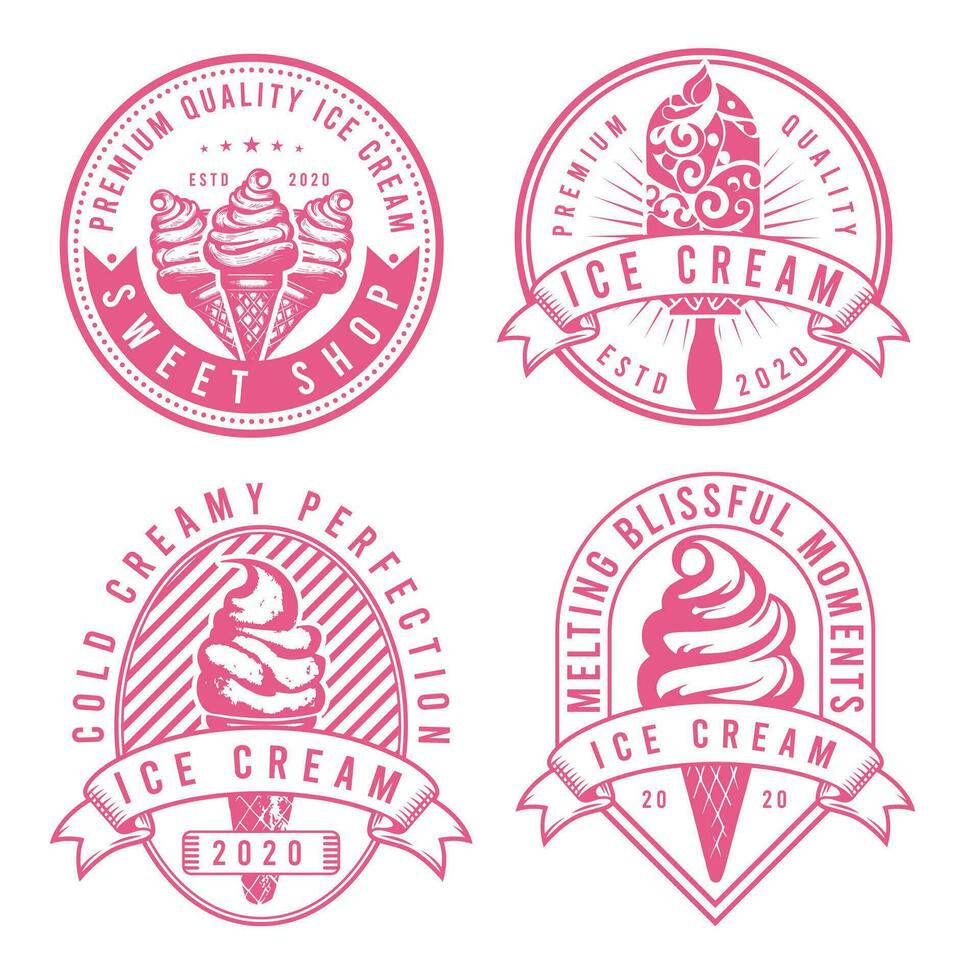 Set of vintage ice cream shop logo. Ice cream labels and badges collections. vector