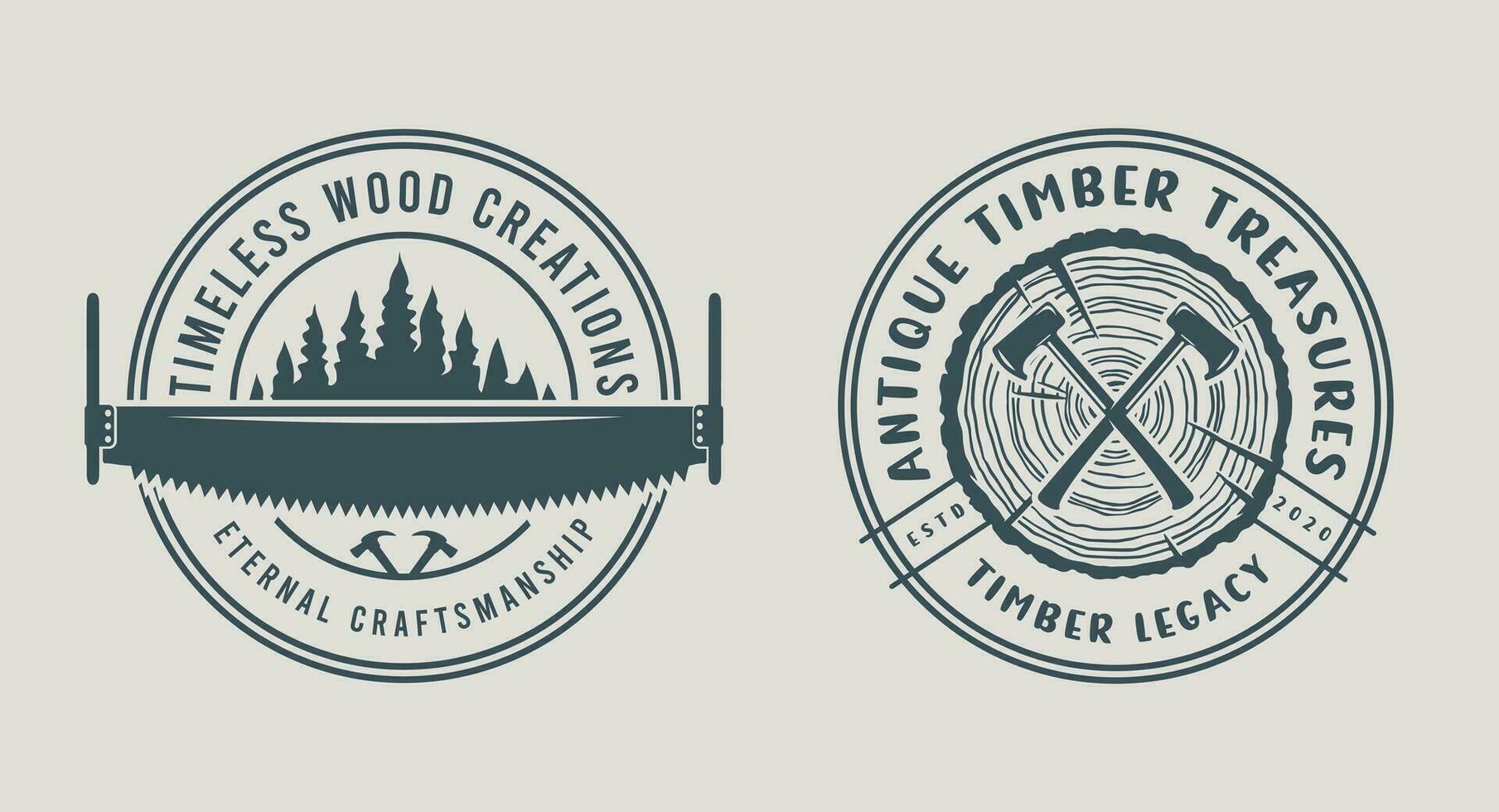Woodworks vintage badge logo vector template illustration design. Craft logo concept.