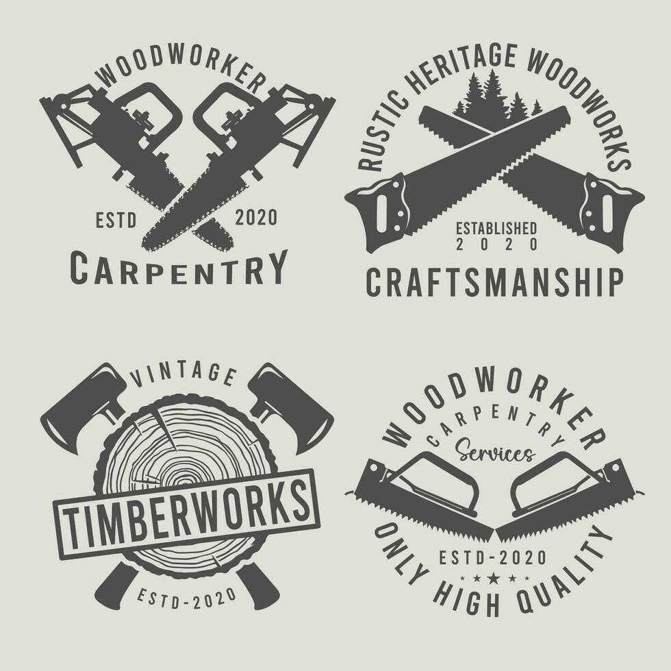 Set of Vintage Timberwork Carpentry Service Badge Logo, Labels, and Emblems. vector