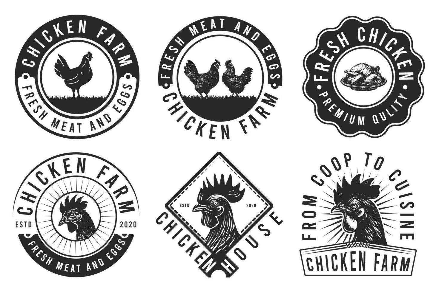 Chicken Farm Badge or Label. Chicken rooster poultry farm vintage badge logo design inspiration. Elements on the theme of the chicken, pork, and milk farming business. vector