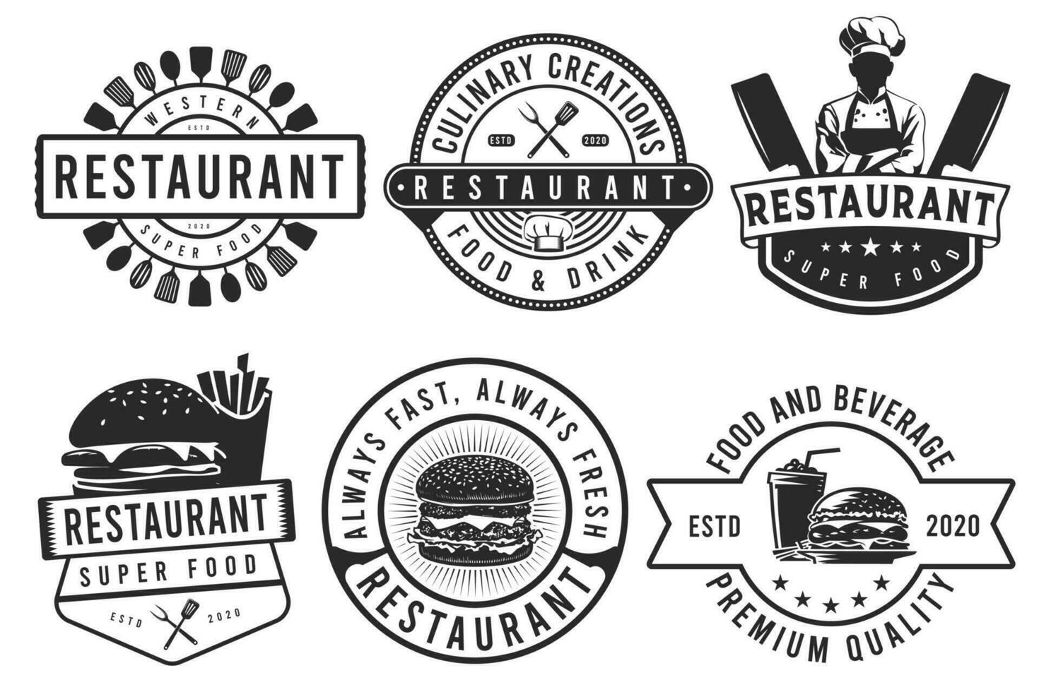conjunto de Clásico retro Insignia para restaurante y café logo emblema diseño símbolo. vector