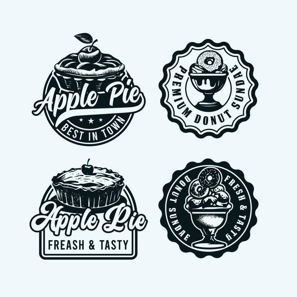 Clásico retro emblema sello Insignia manzana tarta logo panadería vector modelo.
