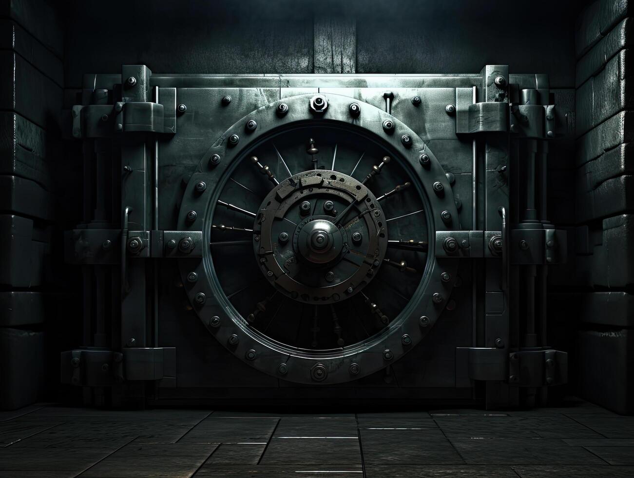 Dark image of a steel bank vault photo