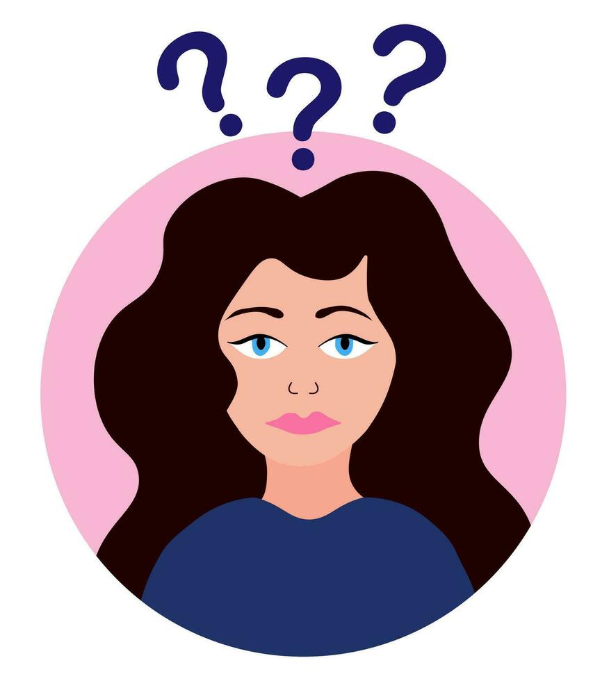 mujer confundido. mental salud prioridad. niña con mental problemas. preocupado, hiperactividad concepto. TDAH plano vector ilustración.