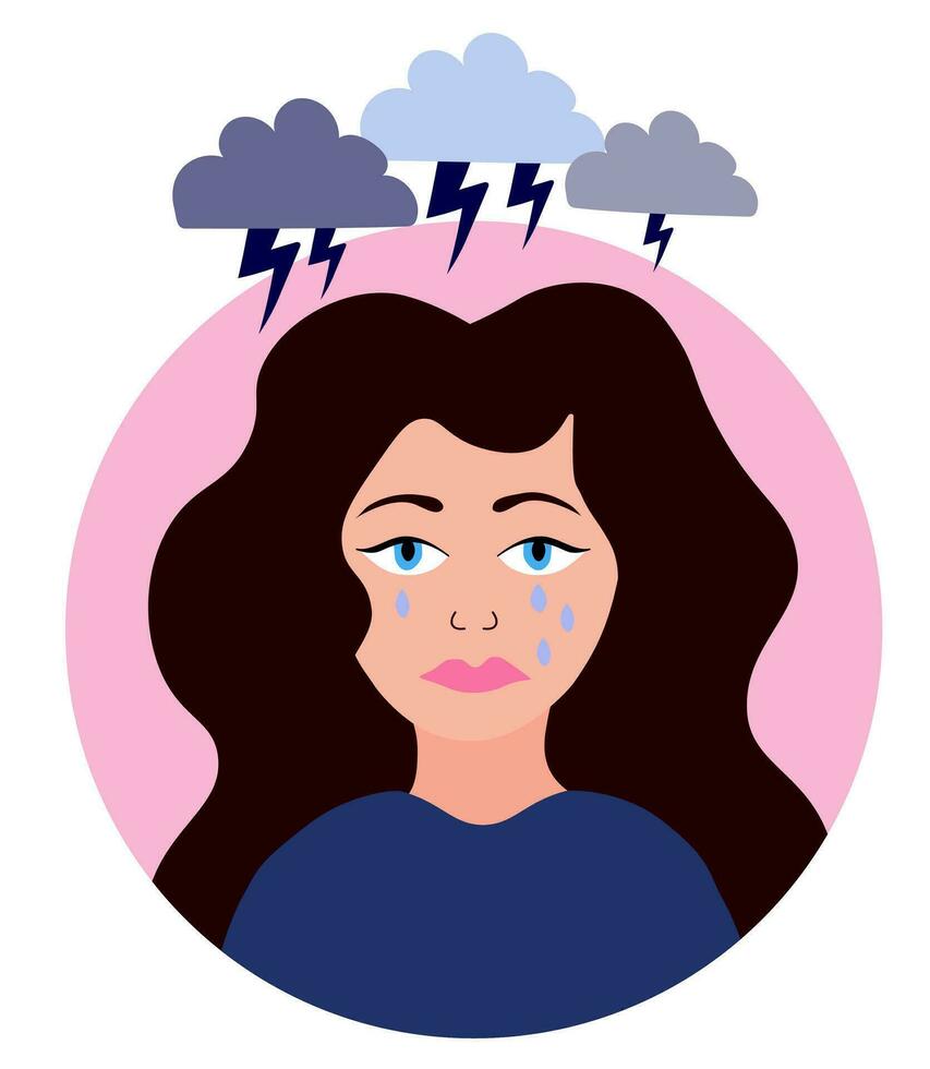 psicológico mental problema concepto. triste niña llorar. mental salud, depresión, estrés y frustración. plano vector ilustración.