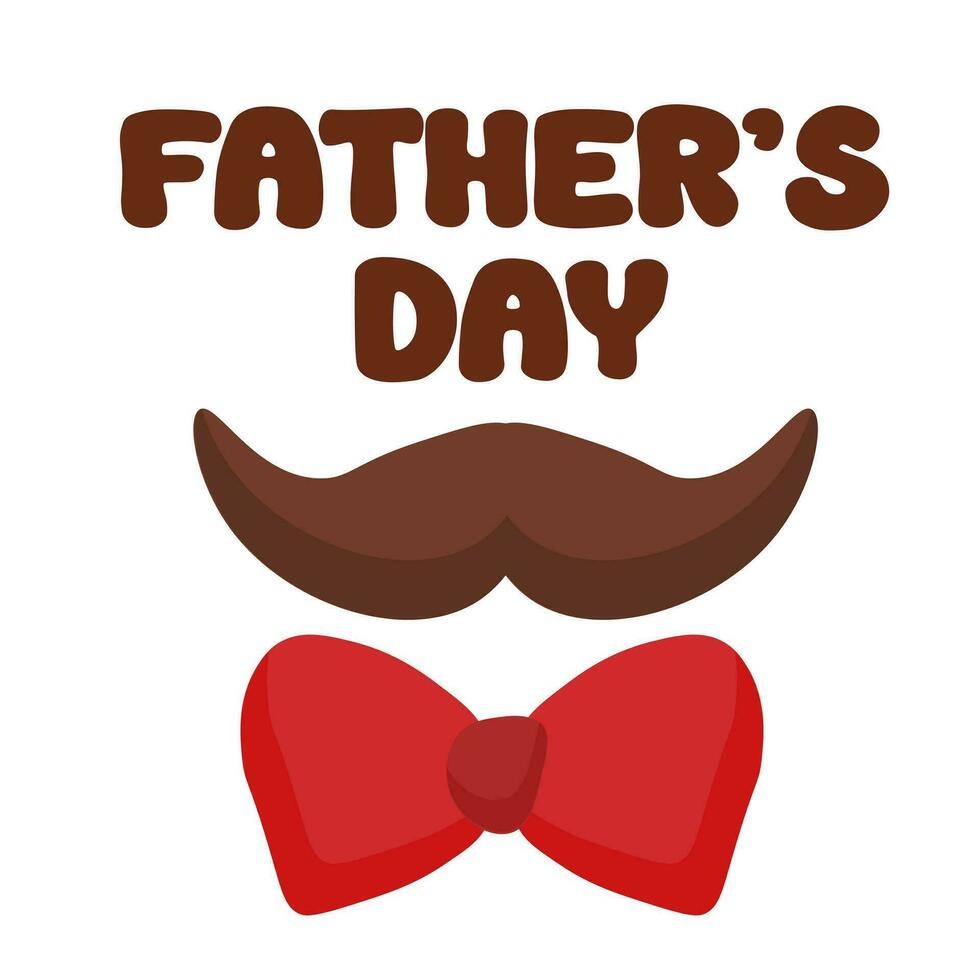Father's day flat sticker, badge, icon, pin. Mustache with bow tie. Vector illustration decorative elements with greeting text.