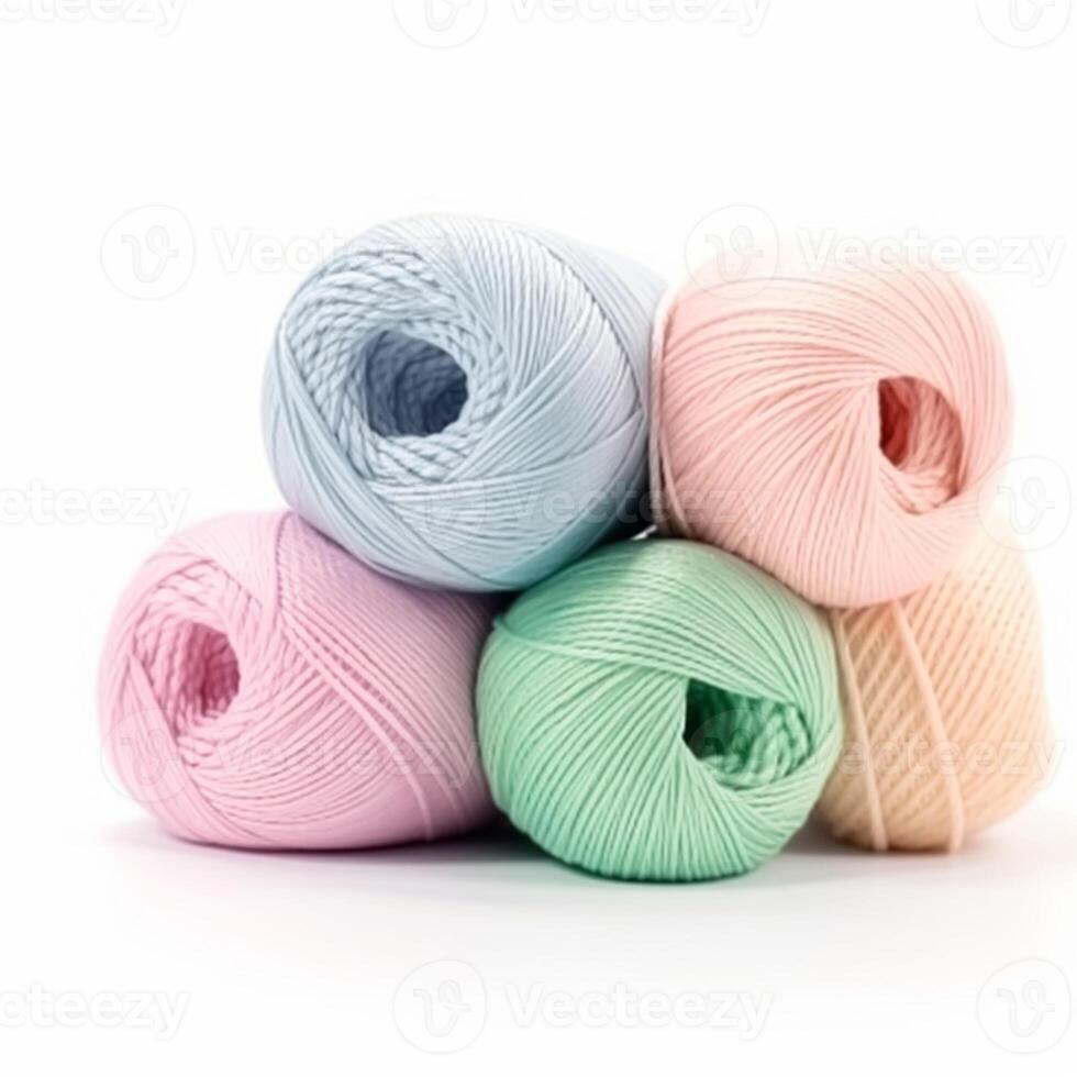 Yarn balls for knitting and crochet isolated on white background, cotton  wool clews and skeins as natural organic material for knitwear, diy  handmade fashion, generative ai 25273035 Stock Photo at Vecteezy