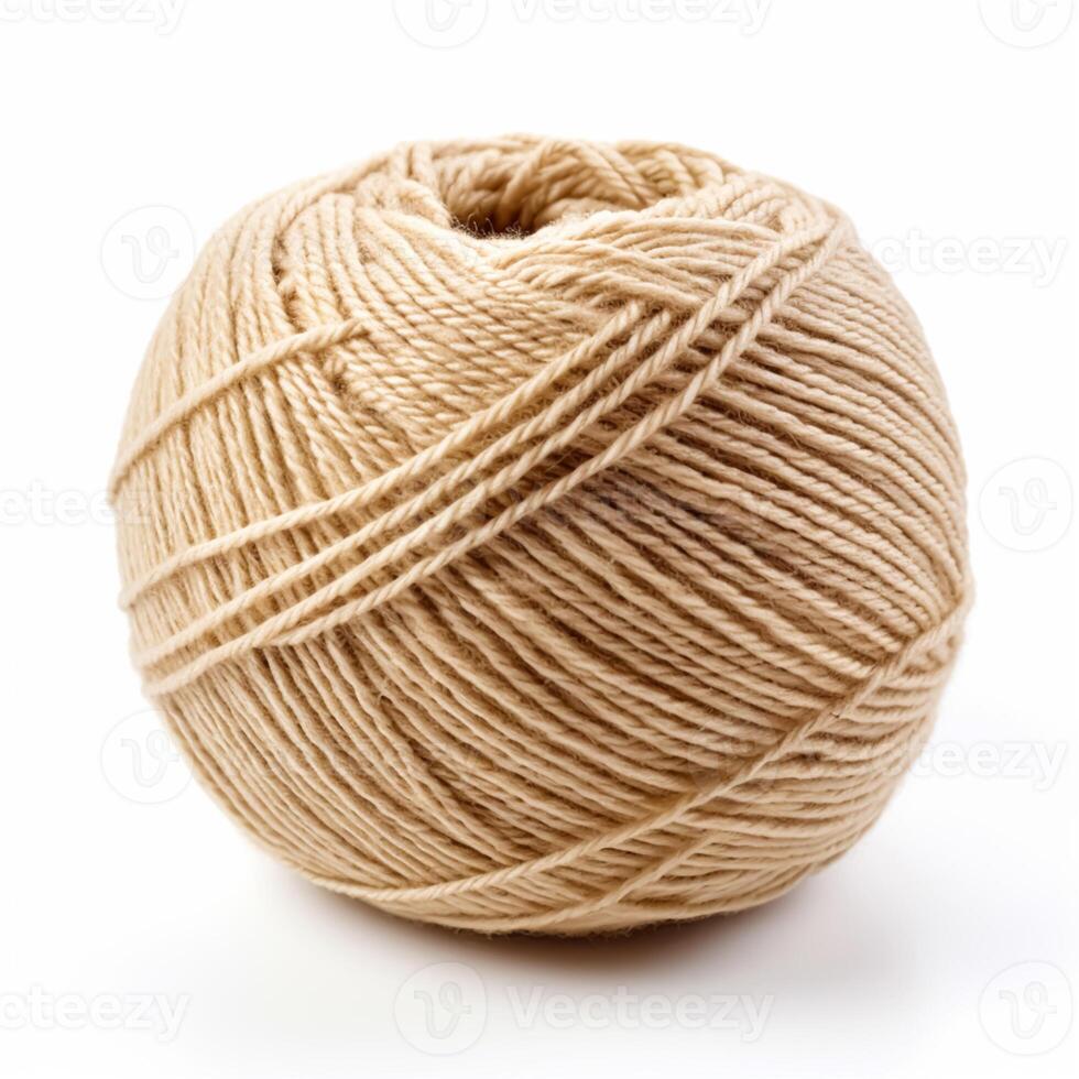 Yarn ball for knitting and crochet isolated on white background, cotton wool clews and skeins as natural organic material for knitwear, diy handmade fashion, photo