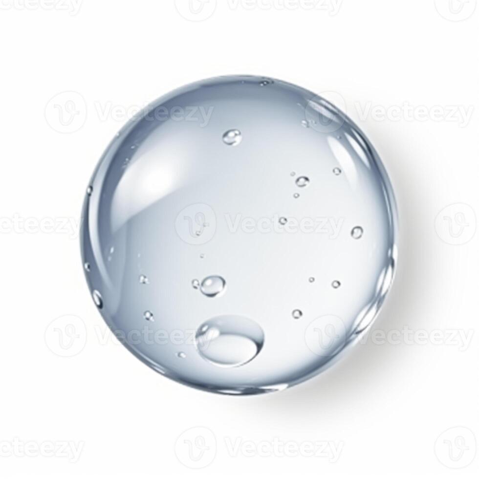 Circle drop of water, glycerin or cosmetic gel product sample isolated on white background, photo