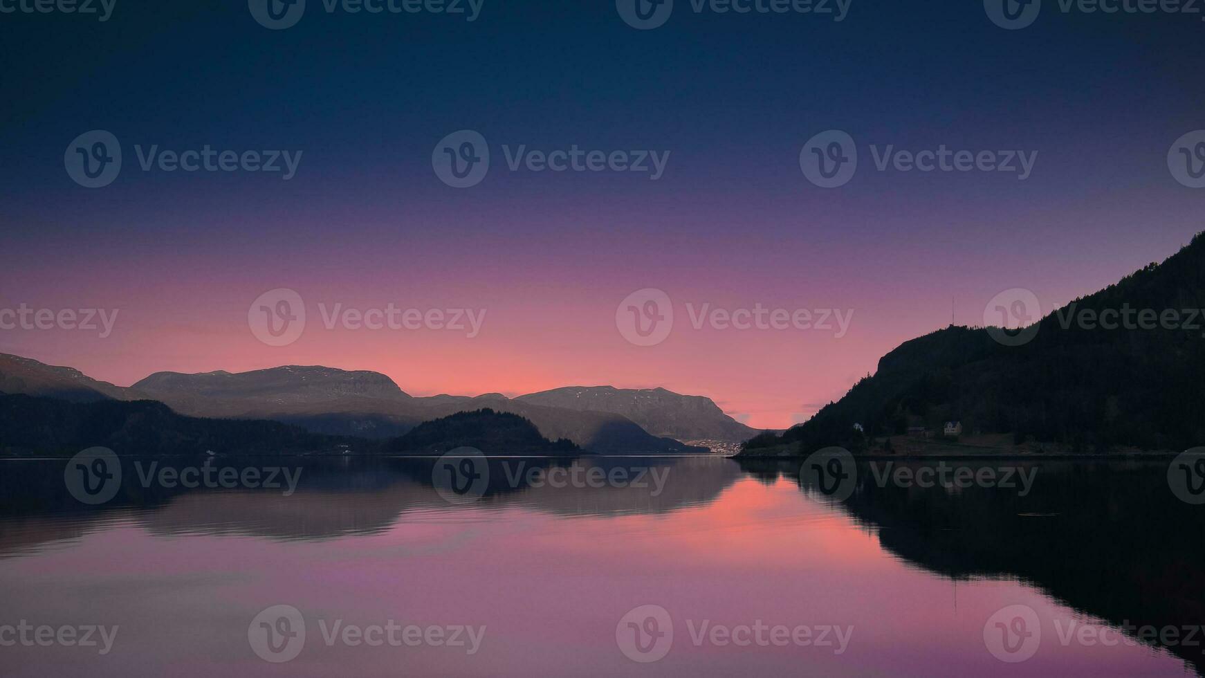 Fjord with view of mountains and fjord landscape in Norway. Landscape shot photo
