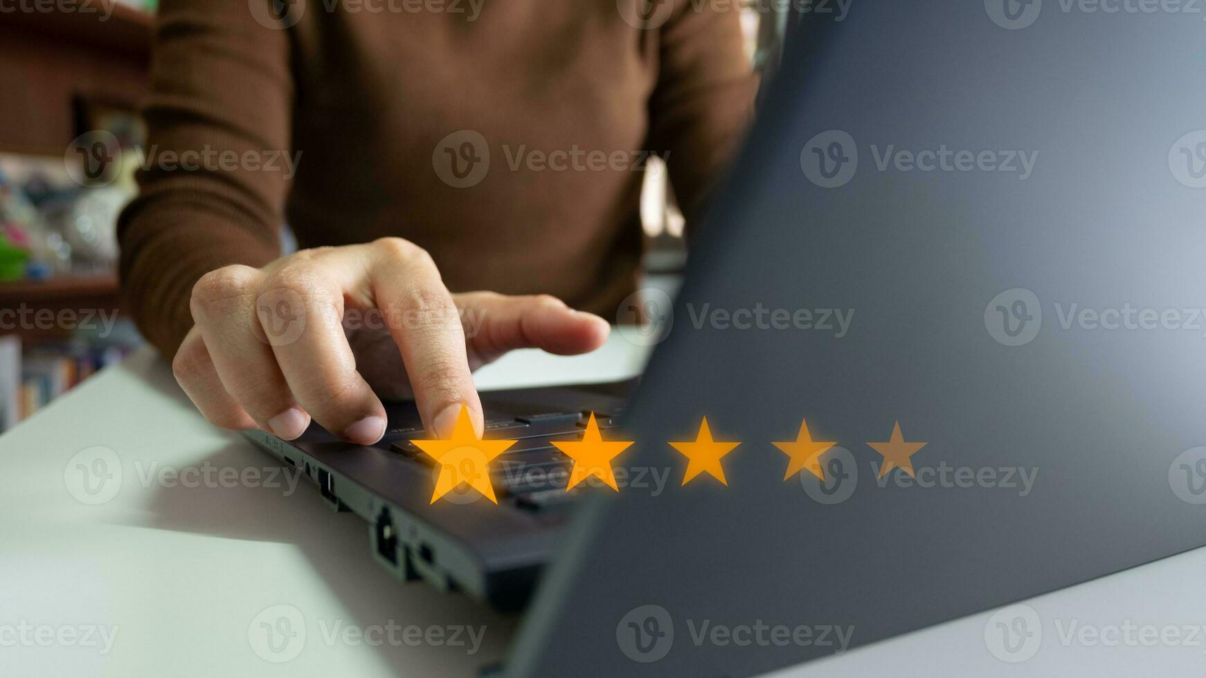 Businesswoman rate satisfaction 5 stars, Excellent quality assurance, certification the best service, guarantee standard company service. ISO certification, satisfaction of customer photo