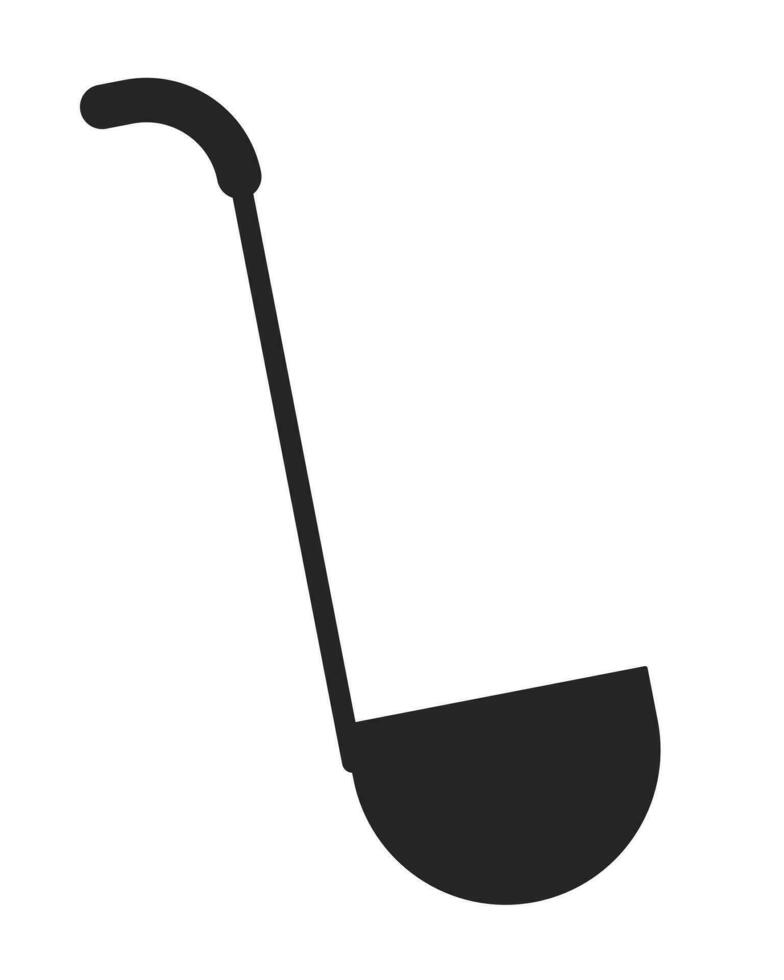 Cooking steel ladle flat monochrome isolated vector object. Editable black and white line art drawing. Kitchen appliance. Simple outline spot illustration for web graphic design