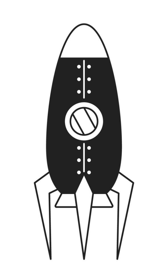 Rocket monochrome flat vector object. Editable black and white thin line icon on white background. Flying starship for space research. Simple cartoon clip art spot illustration for web graphic design