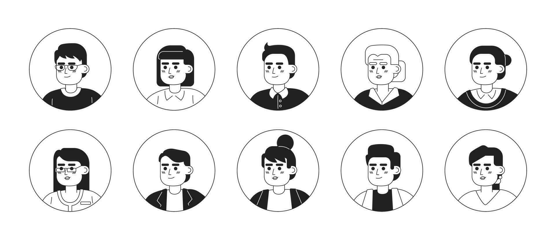 vector linear flat people faces icon set. Social media avatar