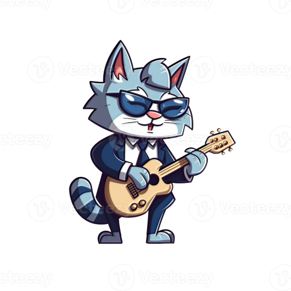 Mascot Sunglasses Cat Play Music In 2D Style png