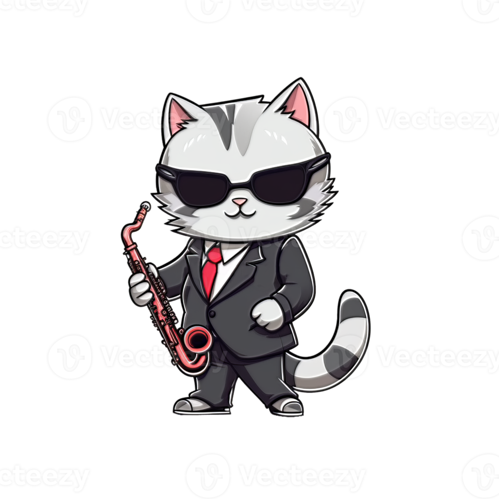 Jazzy Tuxedo Cat Wear Sunglasses With Saxophone png