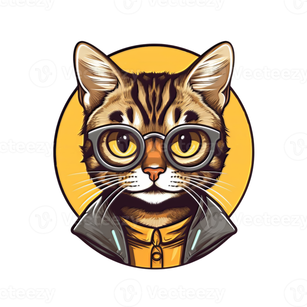 Hipster Tabby Cat Mascot Icon Design Hand Drawn png