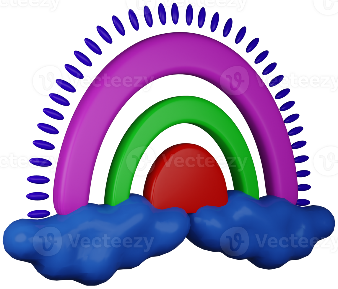 3D illustration render rainbow in clouds toy multicolored on transparent background png