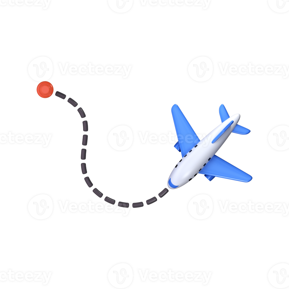 avion vol chemin 3d icône. avion vol chemin avec à pois ligne png