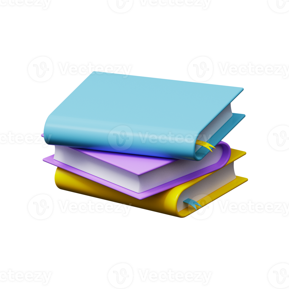 Stack of colored books in 3d style. Education or training concept png