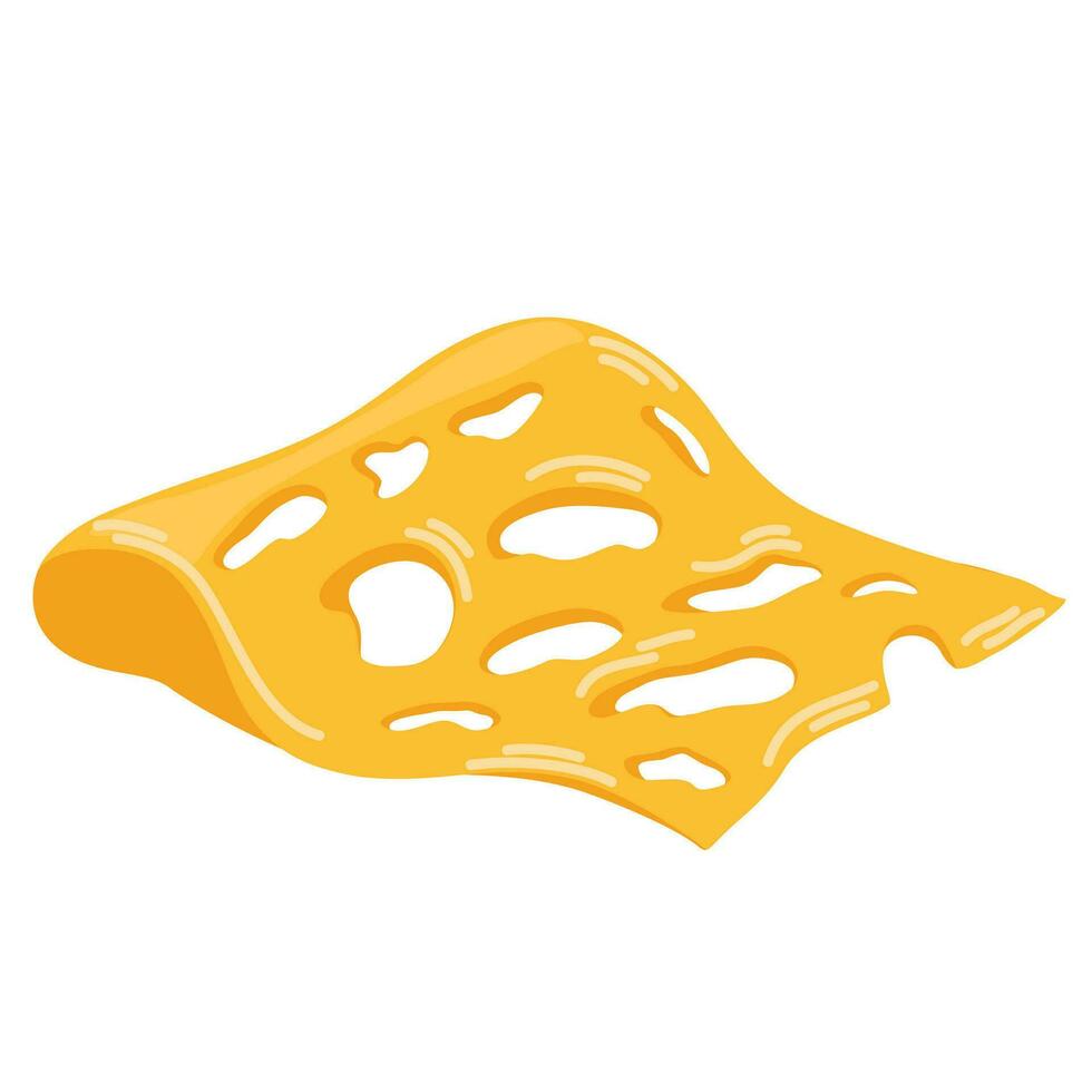 Cheese slice. Swiss cheese with holes. Cheddar icon isolated on white background. Dairy product. Vector Hand draw Illustration isolated on the white background.